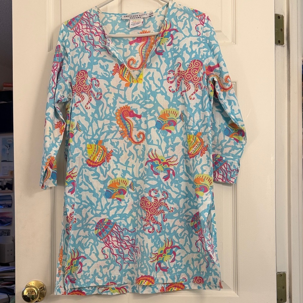 Gretchen Scott Designs Blue and White Marine Animal Tunic
